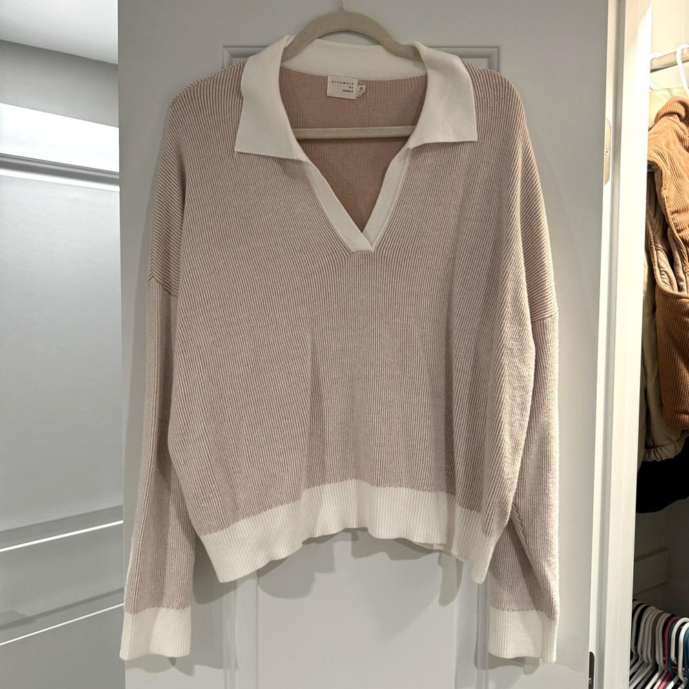 Dreamers Cream and White V-Neck Sweater
